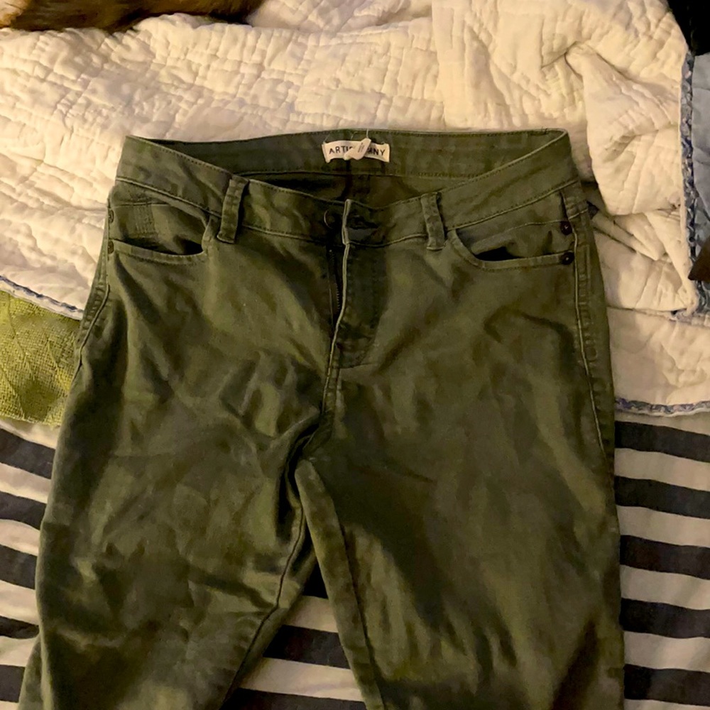 Army green skinny jeans